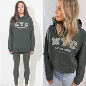ANINE BING Vincent Logo Hoodie Charcoal Green SZ XS